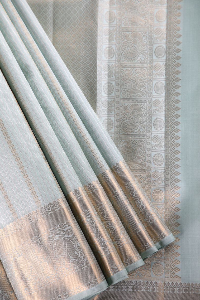 Sky Blue Kanchipuram Silk Sarees with Gold Zari Stripes