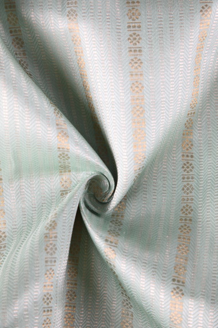 Sky Blue Kanchipuram Silk Sarees with Gold Zari Stripes view 4