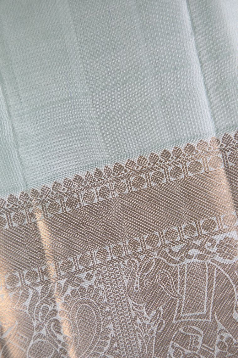 Sky Blue Kanchipuram Silk Sarees with Gold Zari Stripes view 3
