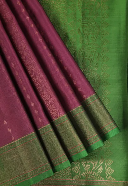 Magenta Purple Soft Silk Saree with Copper Zari Stripes