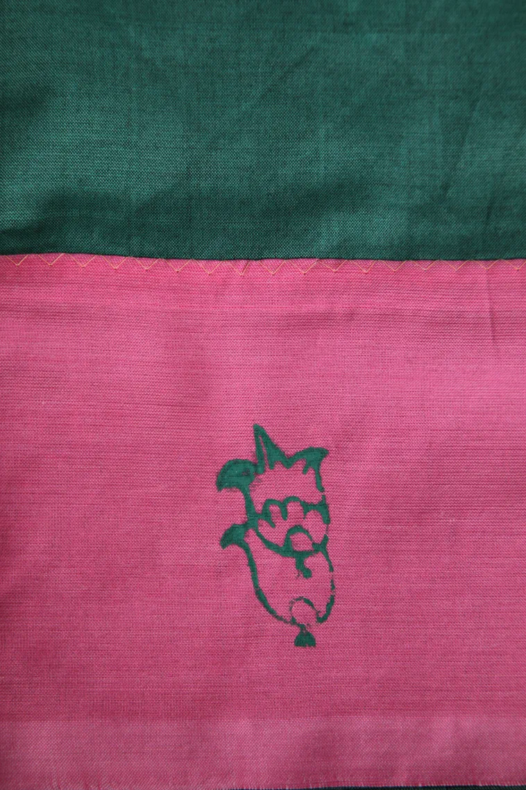 Taffy Pink Poly Cotton Sarees Without Zari With Floral Puttas view 3