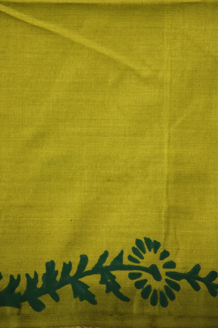 Lemon Yellow Poly Cotton Sarees Without Zari With Floral Puttas view 3