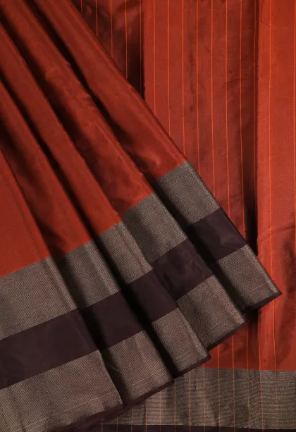 Fire Orange Arani Silk Sarees with Gold Zari Plain
