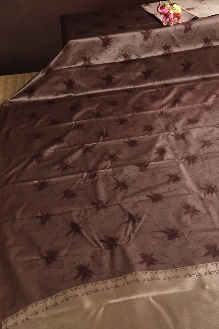 Peanut Brown Soft Silk Sarees Without Zari With Flower Mottif view 2