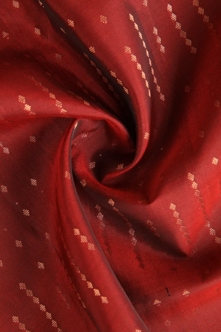Berry Red Soft Silk Saree with Copper Zari Straipes And Puttas view 4