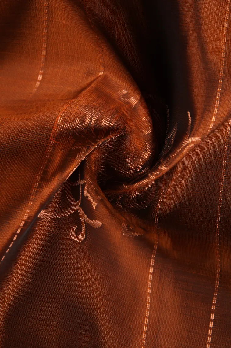 Caramel Brown Soft Silk Saree with Copper Zari Straipes And Puttas view 4