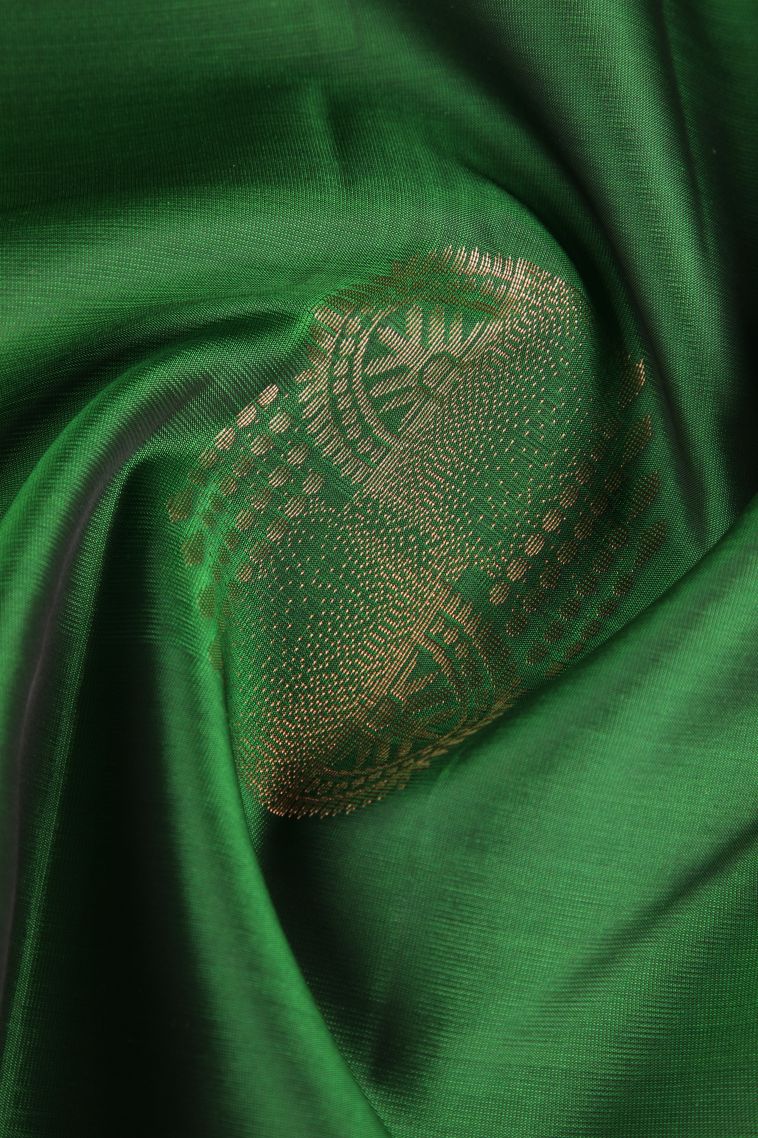 Basil Green Soft Silk Saree Copper Zari with Buttis (small Dots Or Motifs) view 4