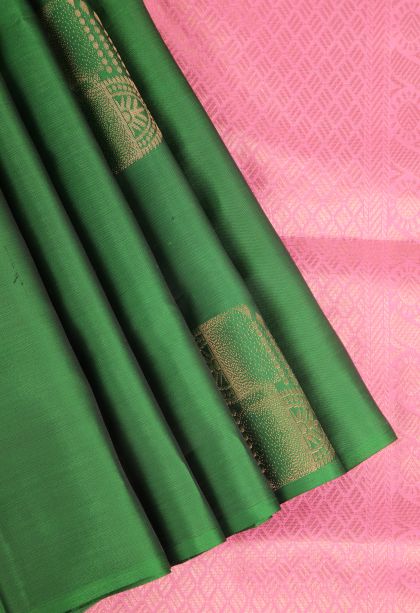 Basil Green Soft Silk Saree Copper Zari with Buttis (small Dots Or Motifs)
