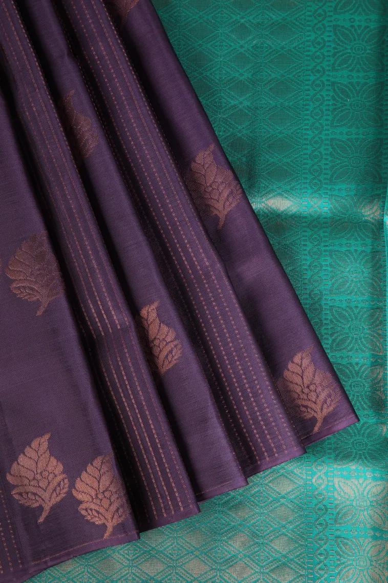 Mauve Purple Soft Silk Saree with Copper Zari Straipes And Puttas