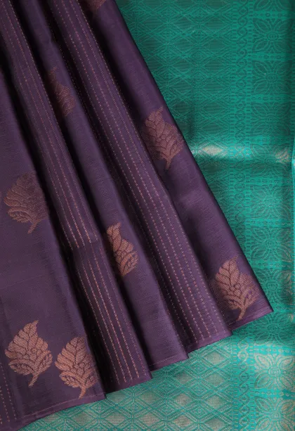 Mauve Purple Soft Silk Saree with Copper Zari Straipes And Puttas
