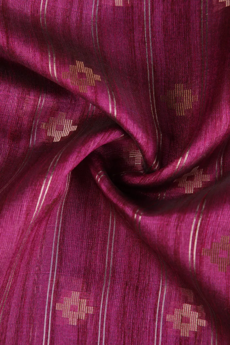 Magenta Purple Raw Silk Sarees with Gold And Silver Zari Straipes And Puttas view 4
