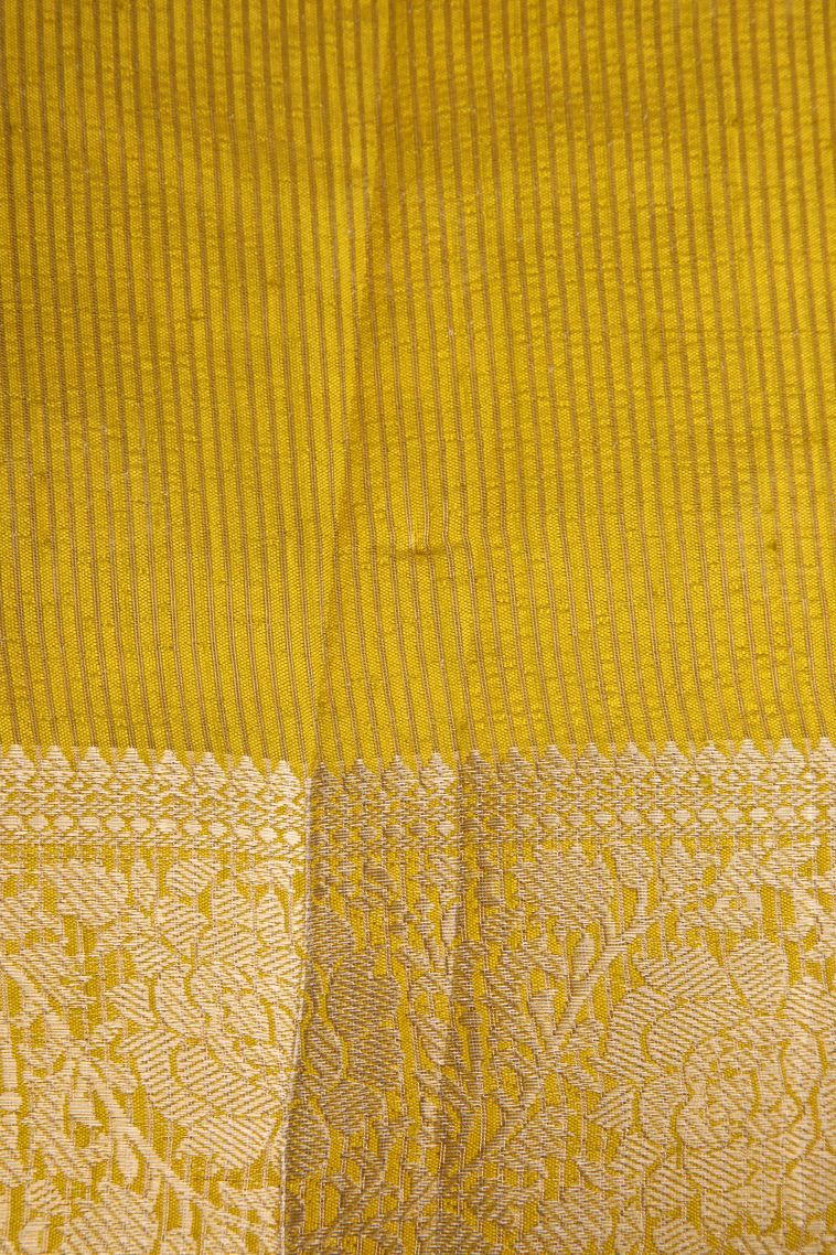 Briht Yellow Raw Silk Sarees Gold Zari with Floral Puttas view 3