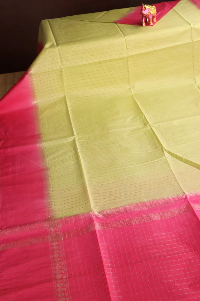 Olive Green Tussar Saree with Gold Zari Checks view 2