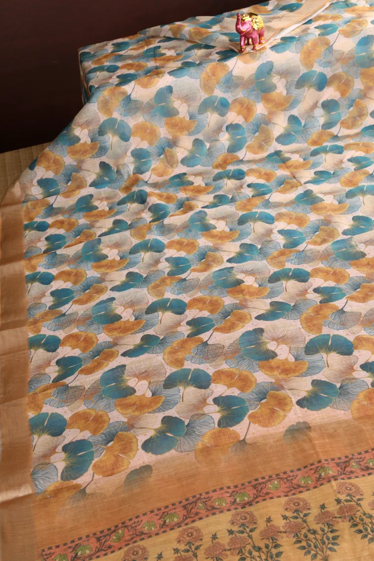 Salt White Linen Saree with Silver Zari Floral Patterns view 2