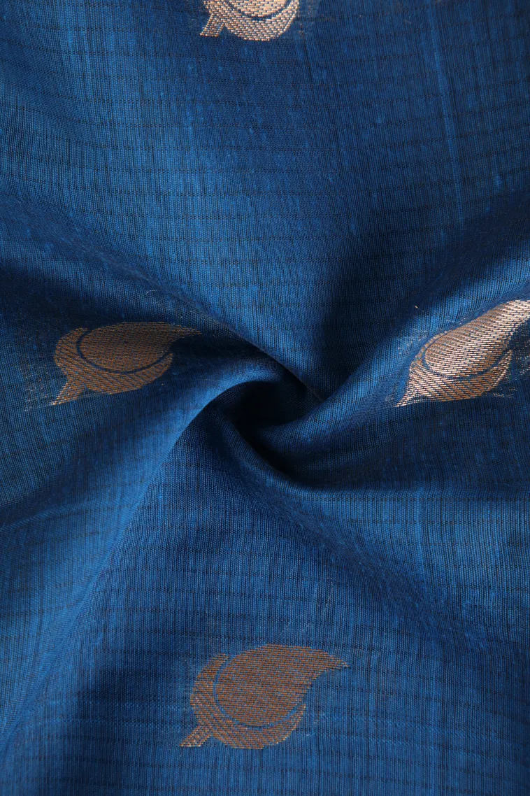 Azure Blue Raw Silk Sarees with Gold Zari Mango Puttas view 4