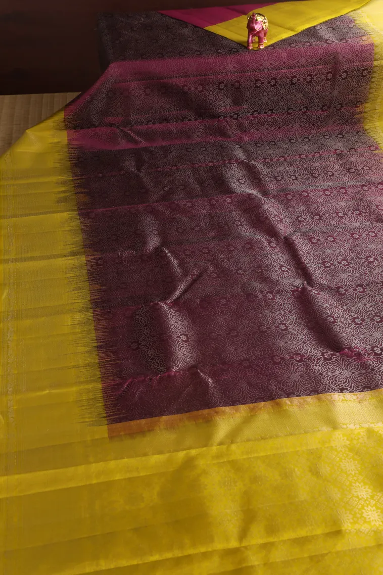 Magenta Purple Soft Silk Saree with Silver Zari Floral Patterns view 2