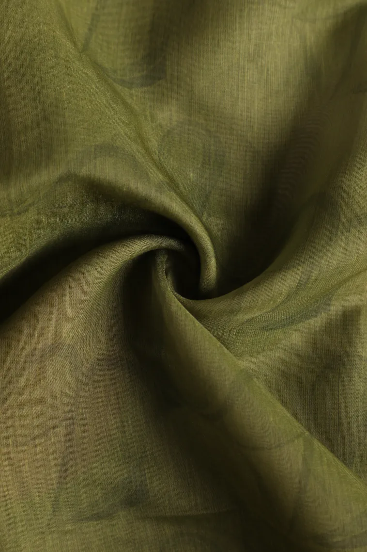Olive Green Semi Tussar Silk Without Zari With Flower Mottif view 4