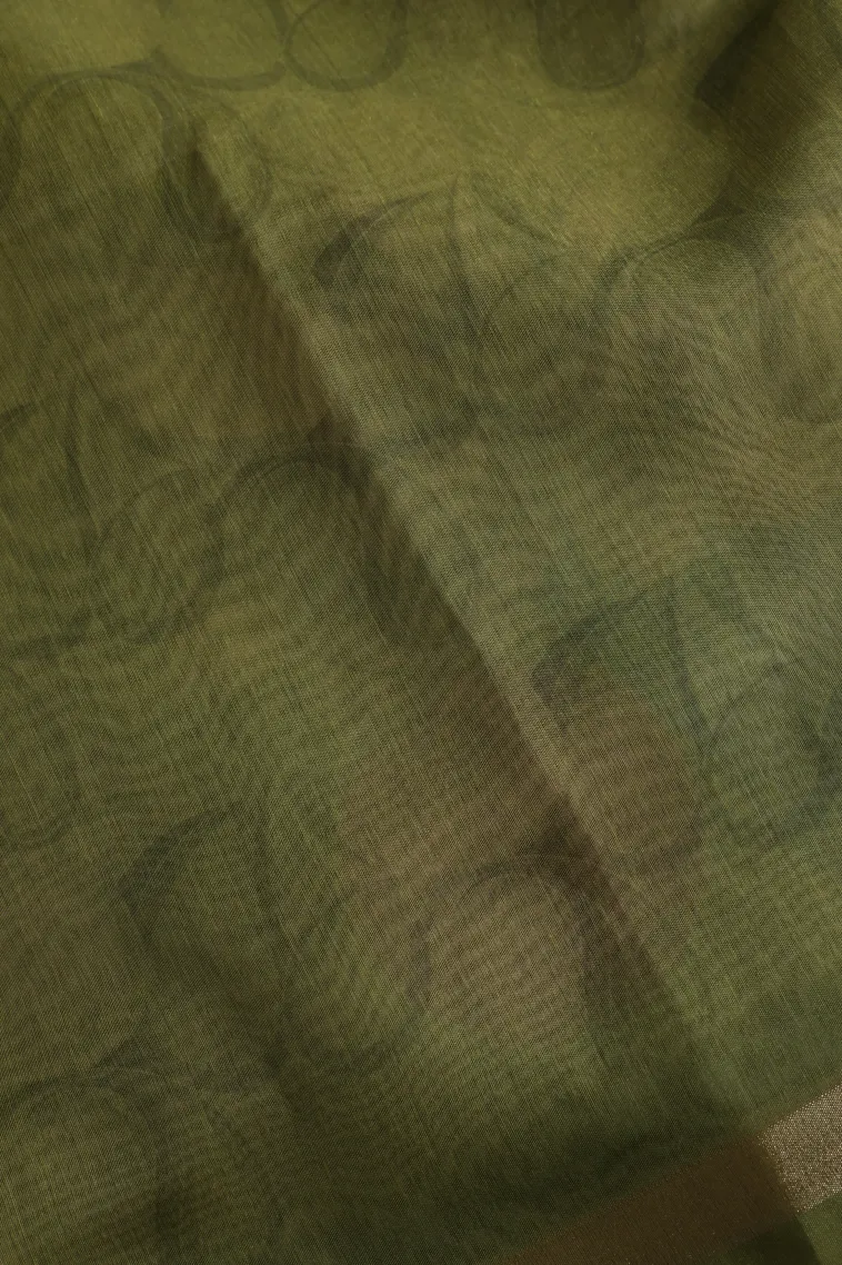 Olive Green Semi Tussar Silk Without Zari With Flower Mottif view 3