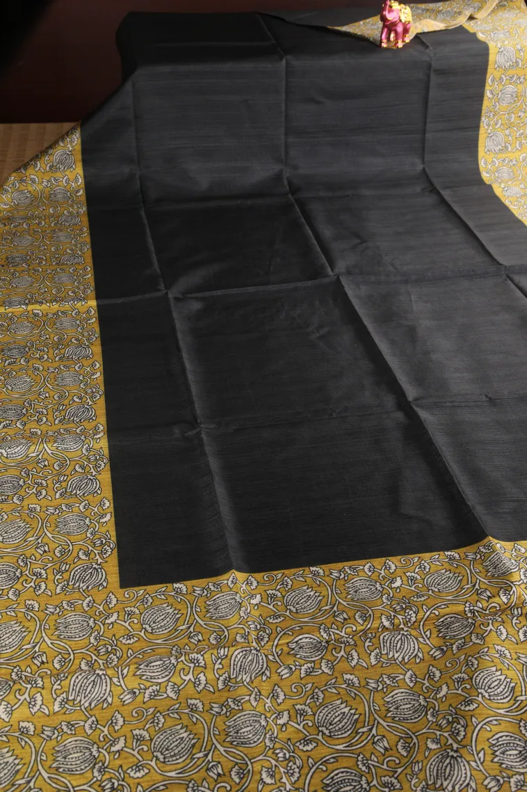 Asphalt Black Fancy Saree with Thread Zari Plain With Border view 2