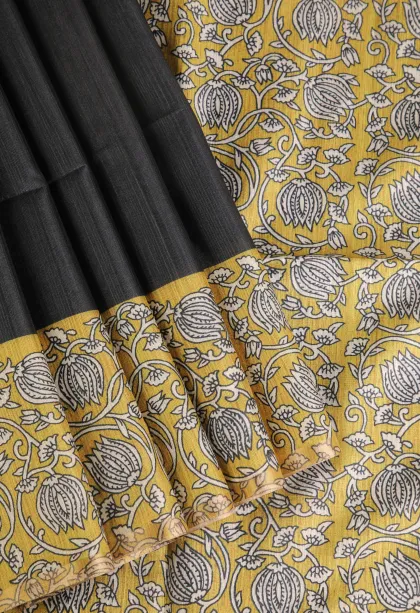 Asphalt Black Fancy Saree with Thread Zari Plain With Border