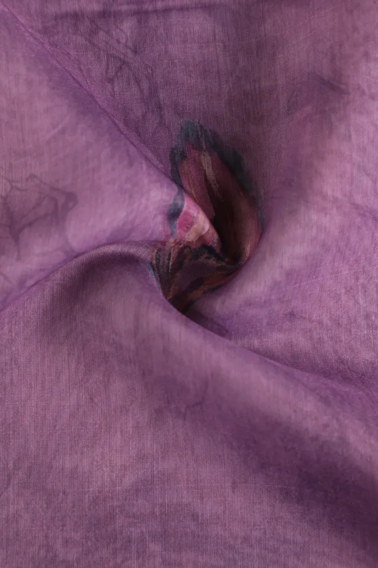 Iris Purple Semi Tussar Silk Without Zari With Leaf Pattern view 4