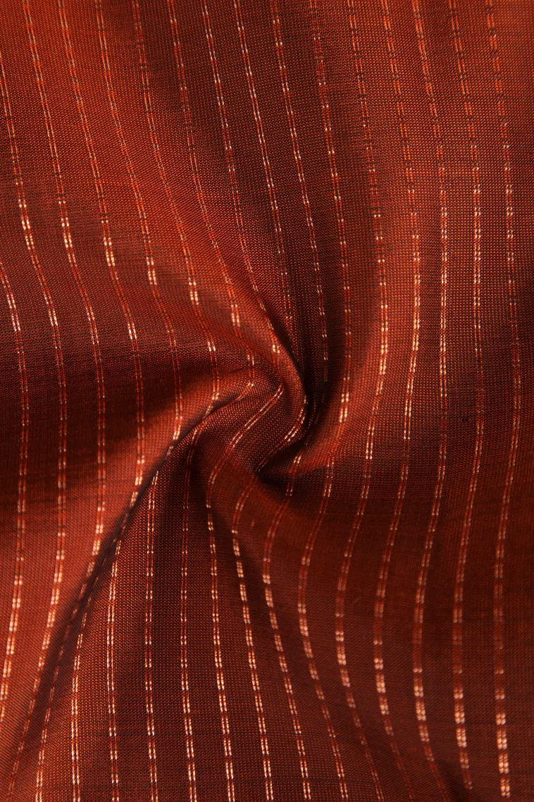 Tawny Brown Soft Silk Saree with Copper Zari Straipes And Puttas view 4
