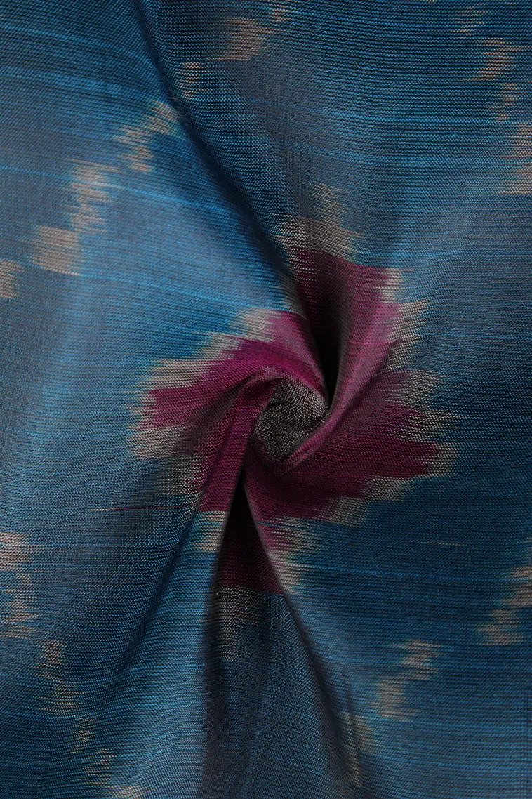Aegean Blue Pochampalli Saree Without Zari With Floral Patterns view 4