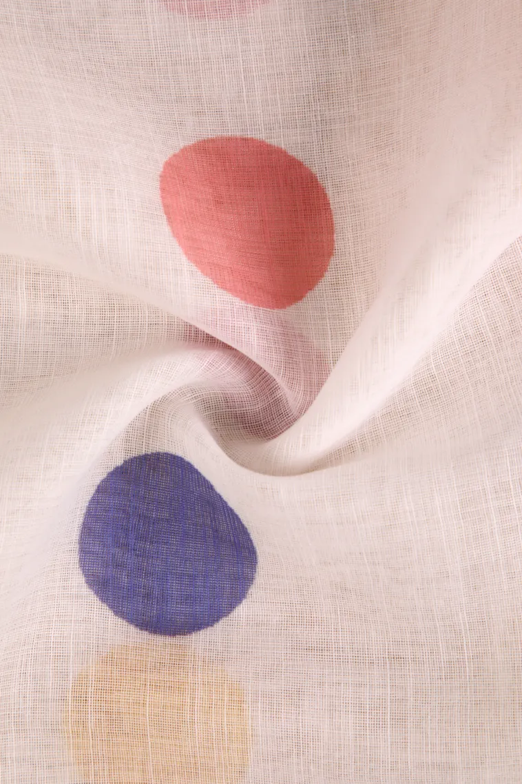 Cotton White Linen Saree Without Zari With Geometric Shapes view 4