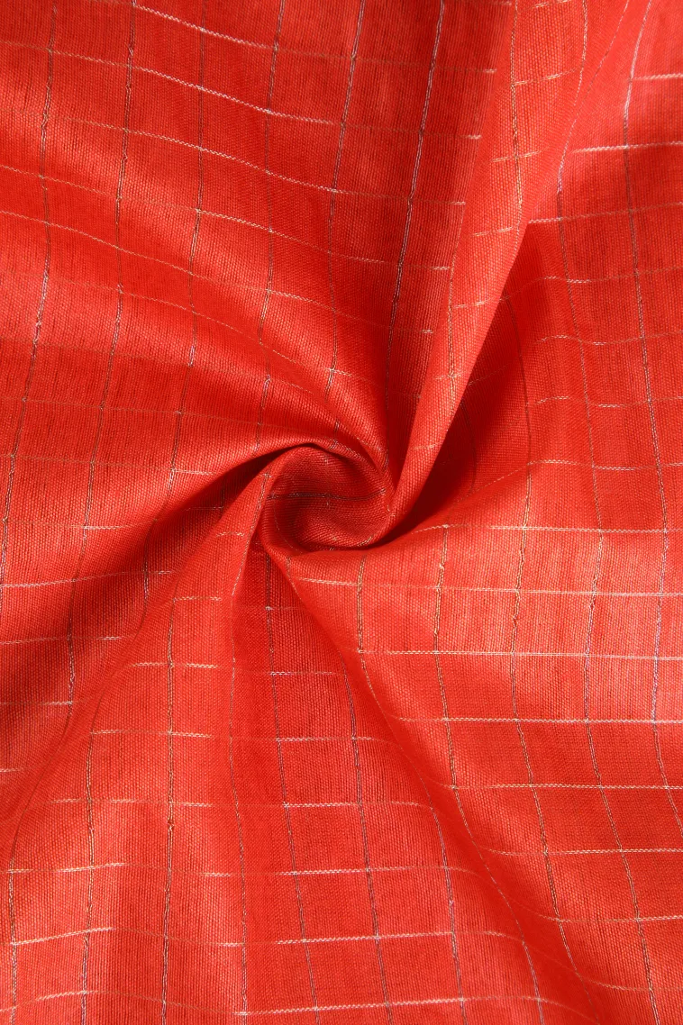 Rose Red Tussar Saree with Gold Zari Checks view 4