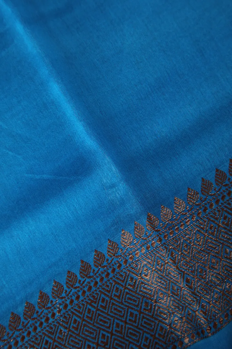Rock Black Chanderi Cotton Sarees with Copper Zari Leaf Pattern view 3