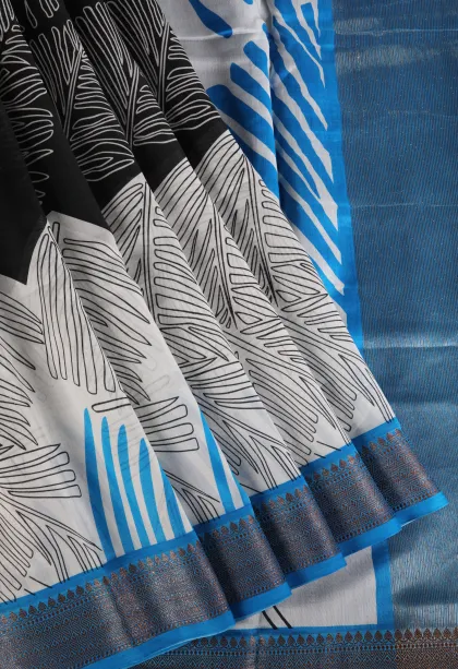 Rock Black Chanderi Cotton Sarees with Copper Zari Leaf Pattern