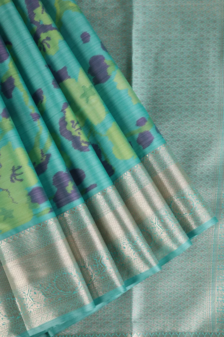 Sapphire Blue Soft Silk Sarees with Bronze Zari Floral Patterns