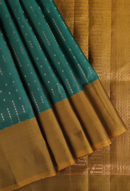 Teal Blue Soft Silk Saree with Copper Zari Stripes