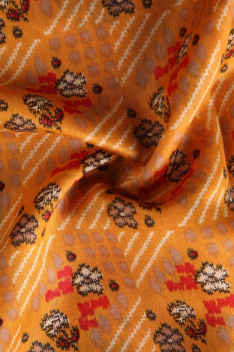 Gold Chanderi Cotton Sarees with Copper Zari Geometric Shapes view 4