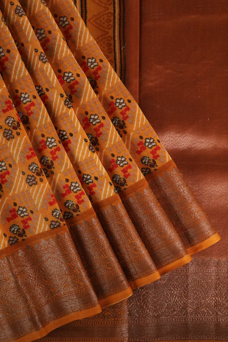 Gold Chanderi Cotton Sarees with Copper Zari Geometric Shapes