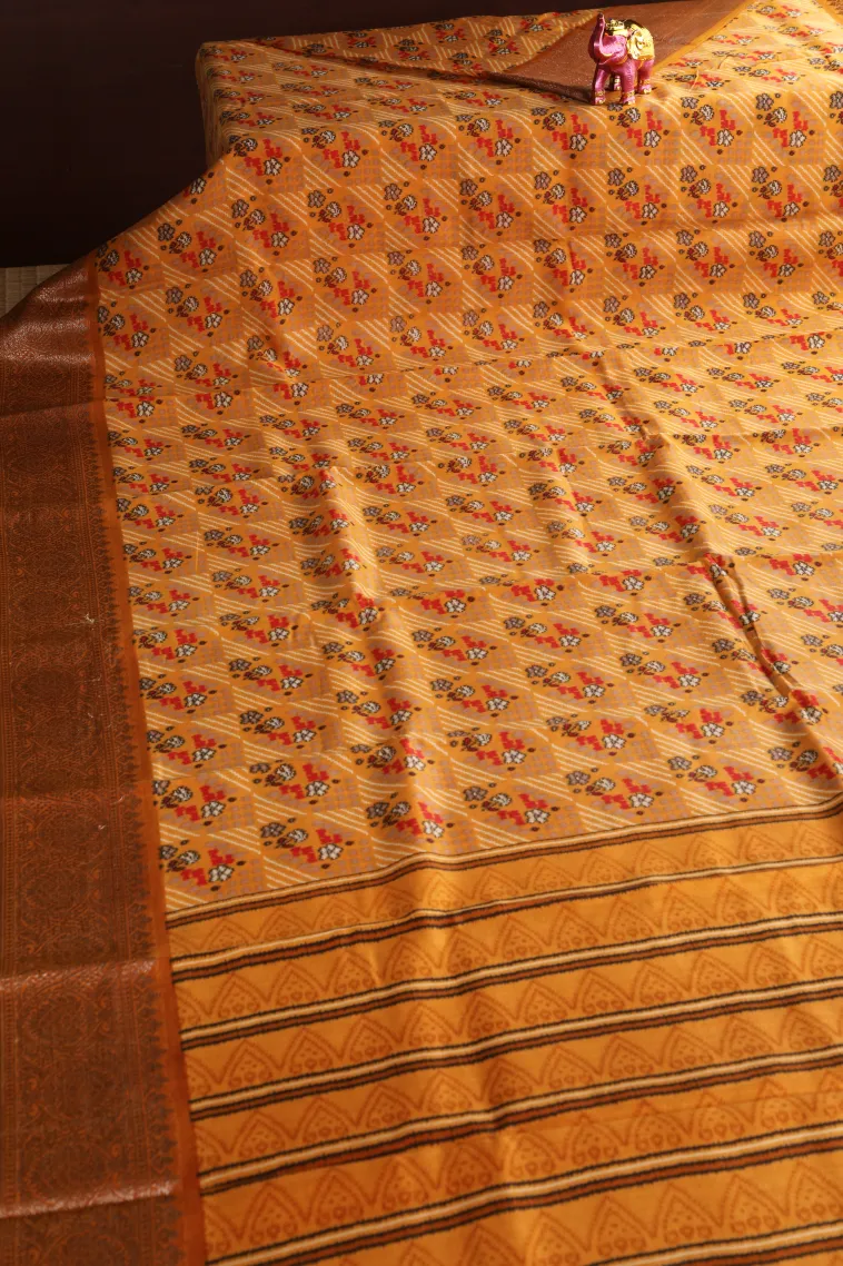 Gold Chanderi Cotton Sarees with Copper Zari Geometric Shapes view 2