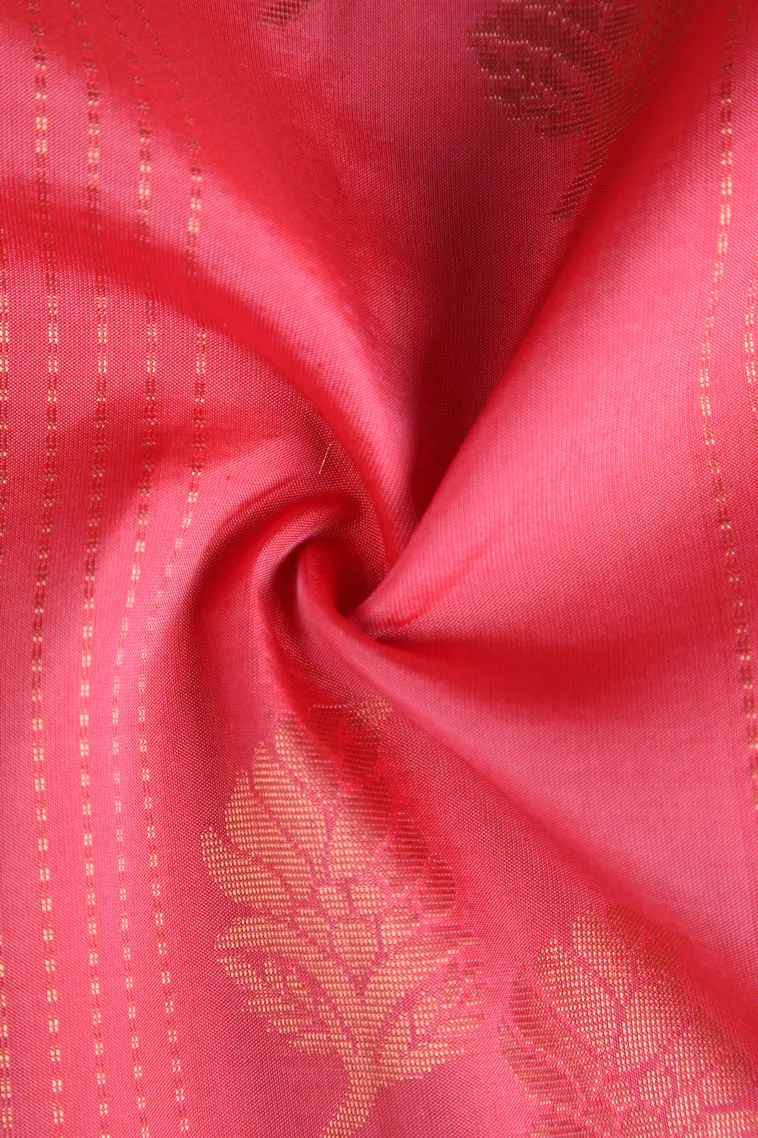 Rouge Pink Soft Silk Saree with Copper Zari Straipes And Puttas view 4