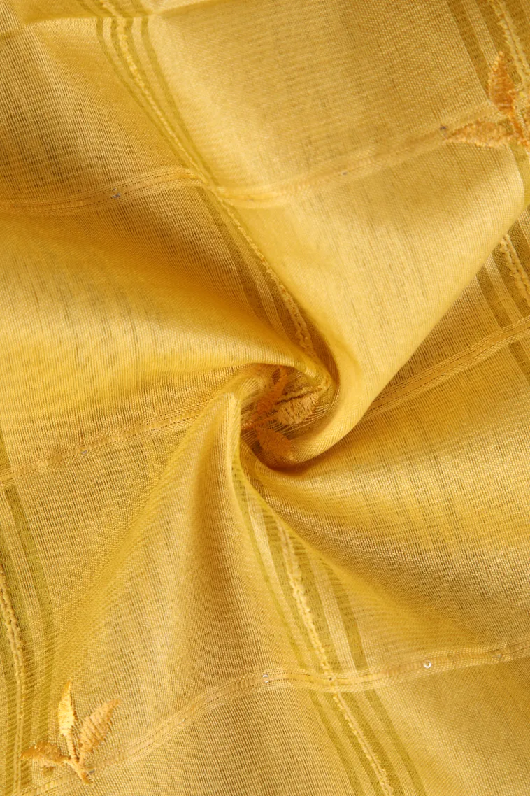 Lemon Yellow Semi Tussar Silk with Thread Zari Checks And Puttas view 4