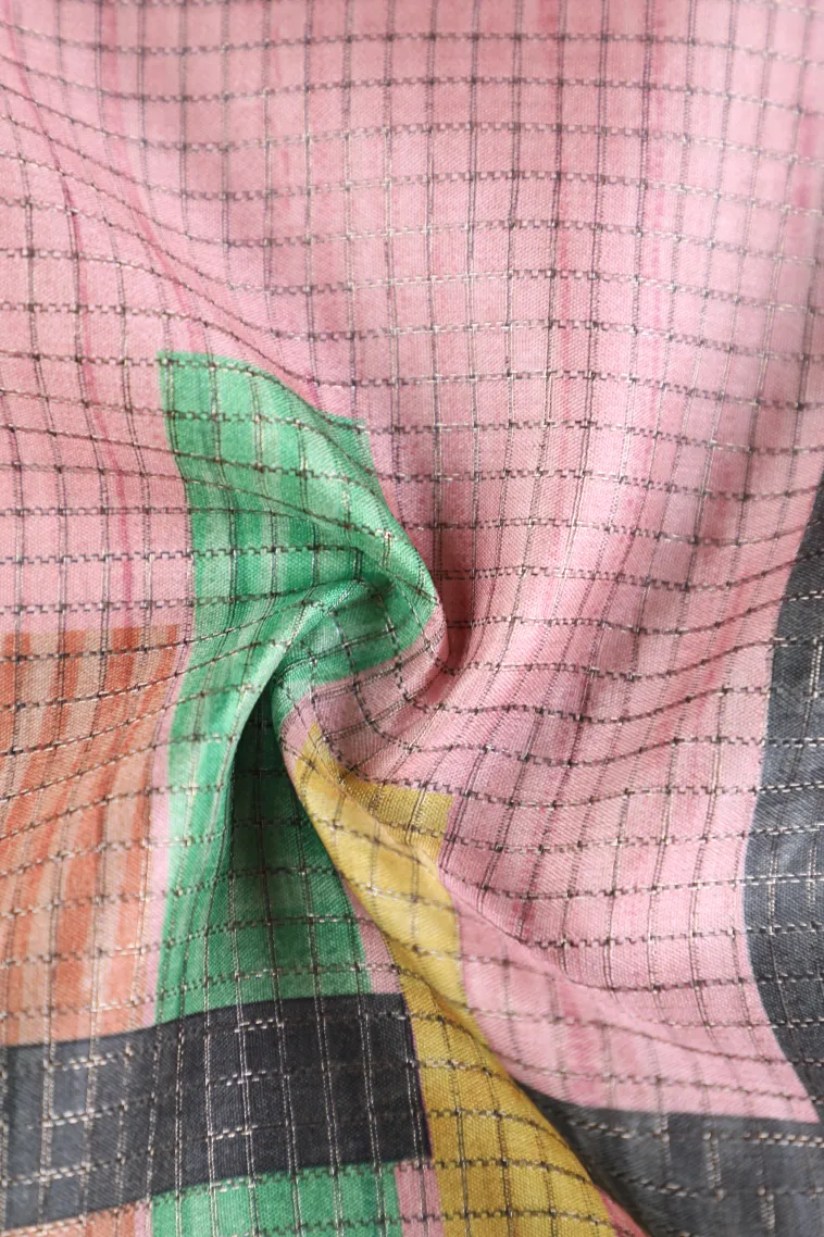 Crepe Pink Jute Sarees with Antic Zari Jamandery Pattern view 4