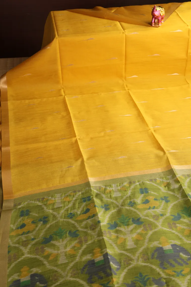 Lemon Yellow Silk Cotton Sarees with Gold Zari Buttis (small Dots Or Motifs) view 2