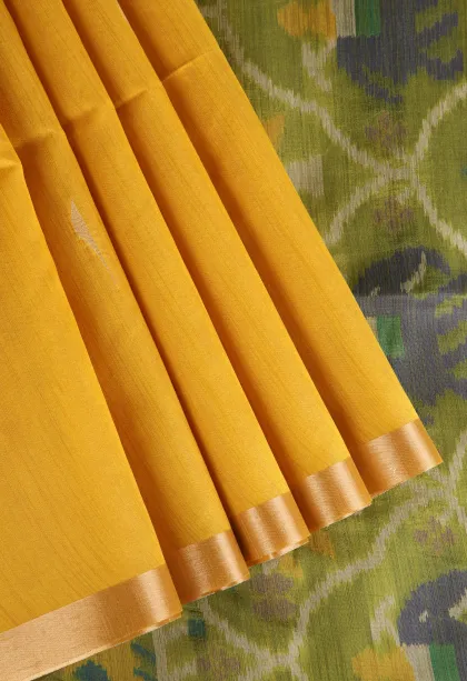 Lemon Yellow Silk Cotton Sarees with Gold Zari Buttis (small Dots Or Motifs)