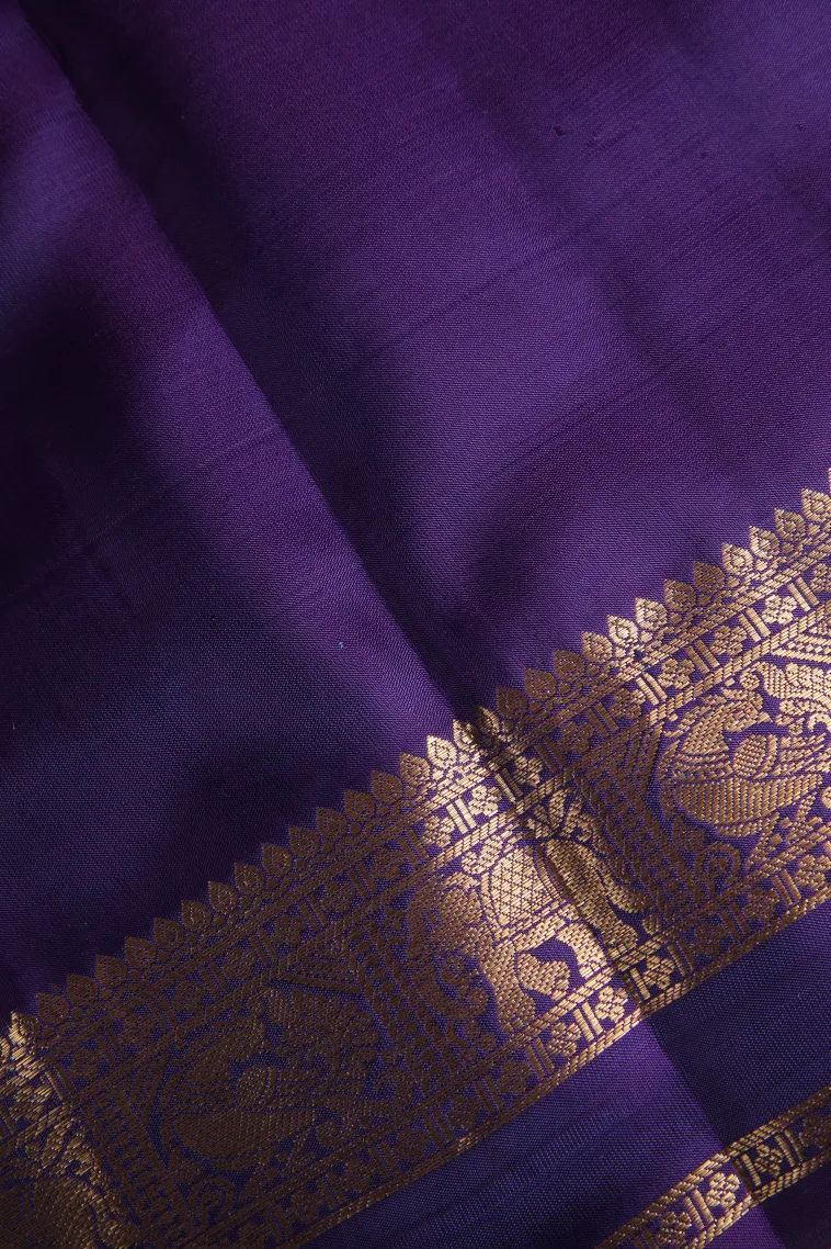 Indigo Blue Soft Silk Saree with Gold Zari Peacock And Rudhractam view 3