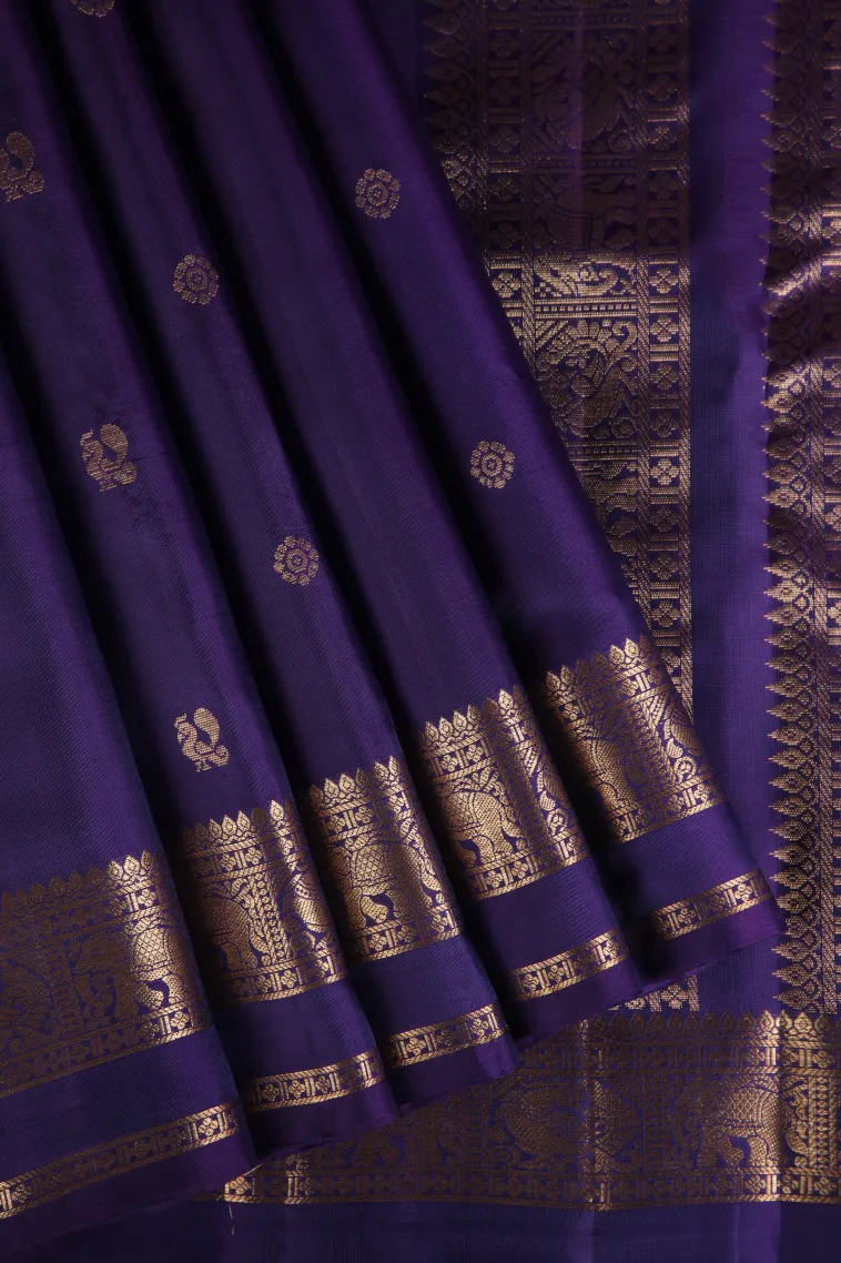 Indigo Blue Soft Silk Saree with Gold Zari Peacock And Rudhractam