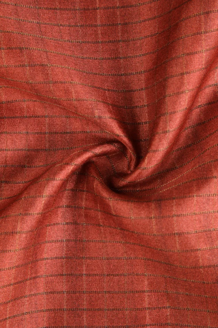Apple Red Tussar Saree with Gold Zari Checks view 4