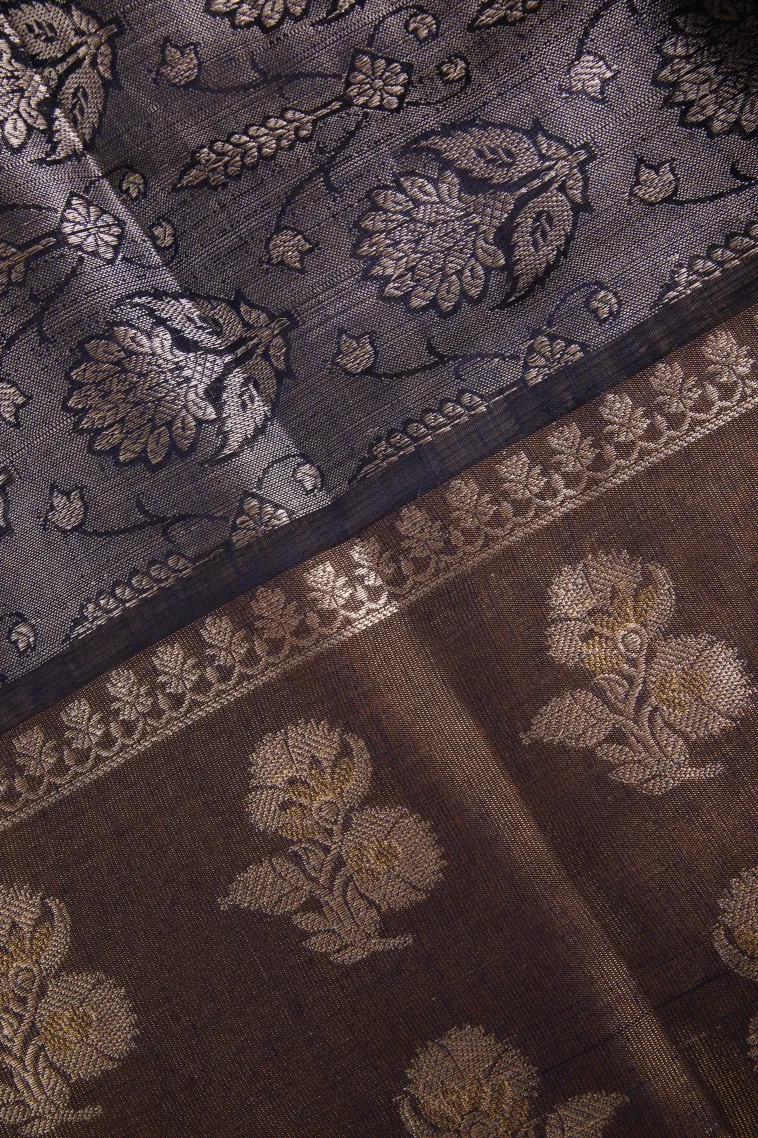 Indigo Blue Raw Silk Sarees with Thread Zari Checks And Puttas view 3