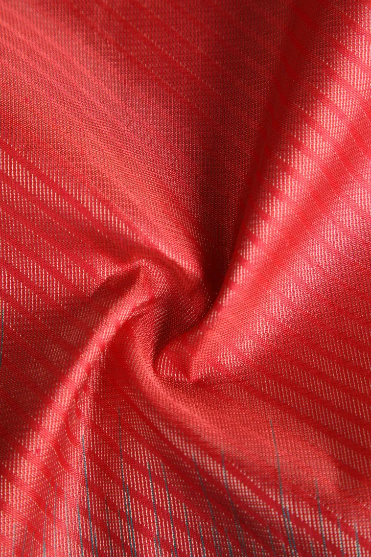 Strawberry Pink Soft Silk Saree with Silver Zari Cross Straipes view 4