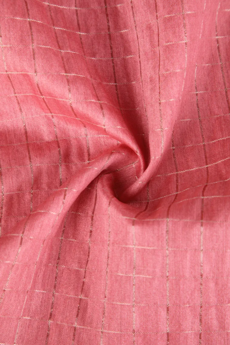 Rose Pink Tussar Saree with Gold Zari Checks view 4