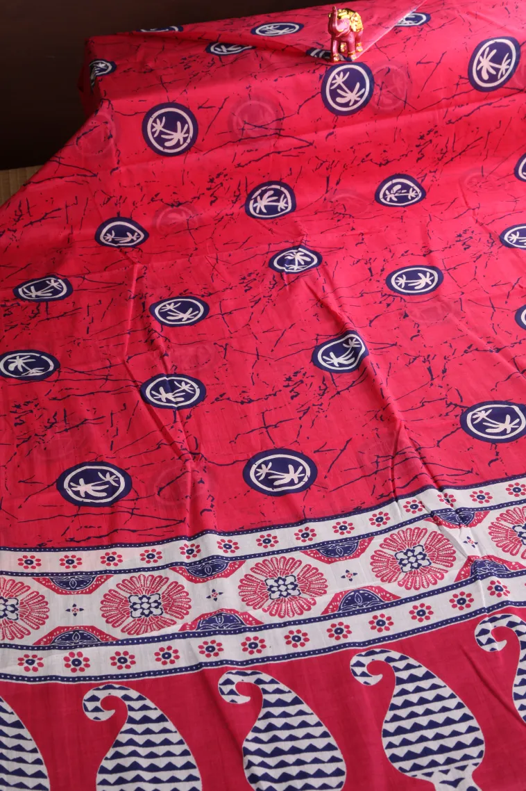 Punch Pink Mul Mul Cotton Without Zari With Floral Patterns view 2