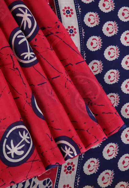 Punch Pink Mul Mul Cotton Without Zari With Floral Patterns