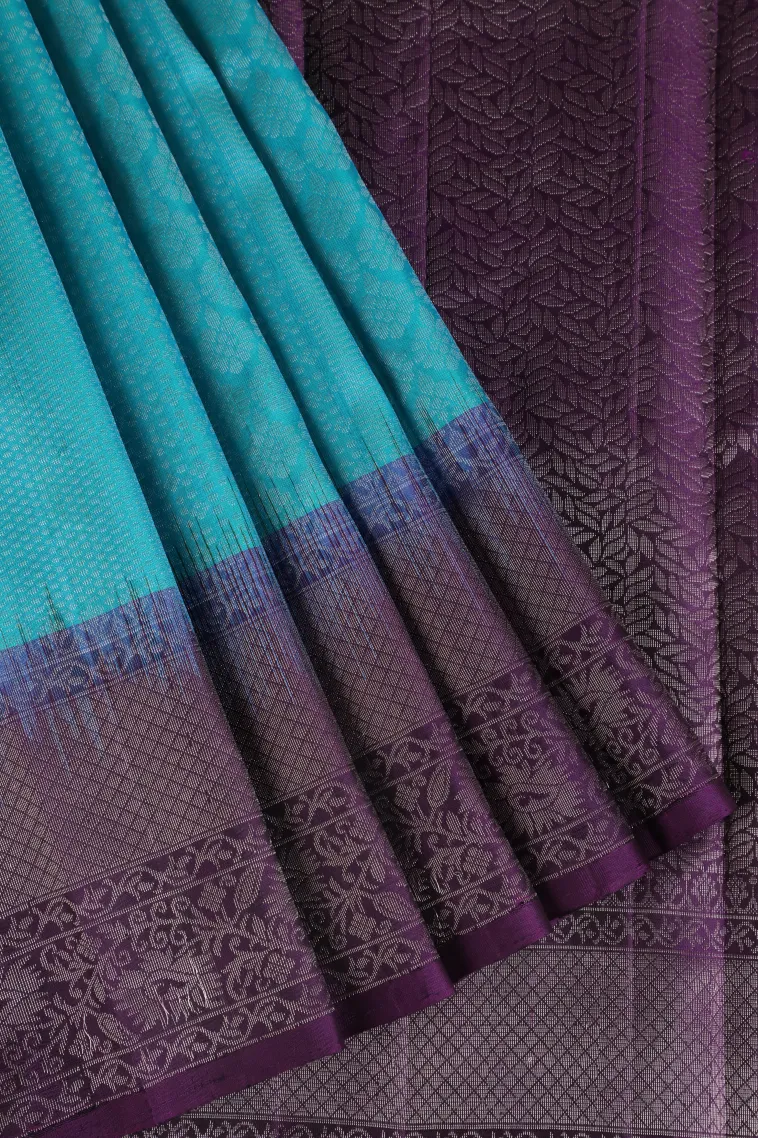Sky Blue Soft Silk Saree with Silver Zari Floral Patterns